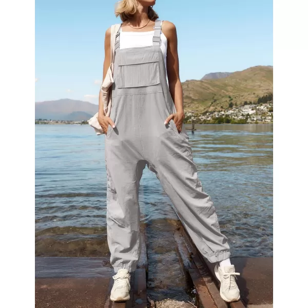 ZESICA Womens Sleeveless Overalls Jumpsuit Casual Loose Adjustable Straps Bib Long Pant Jumpsuits with PocketsLight Grey