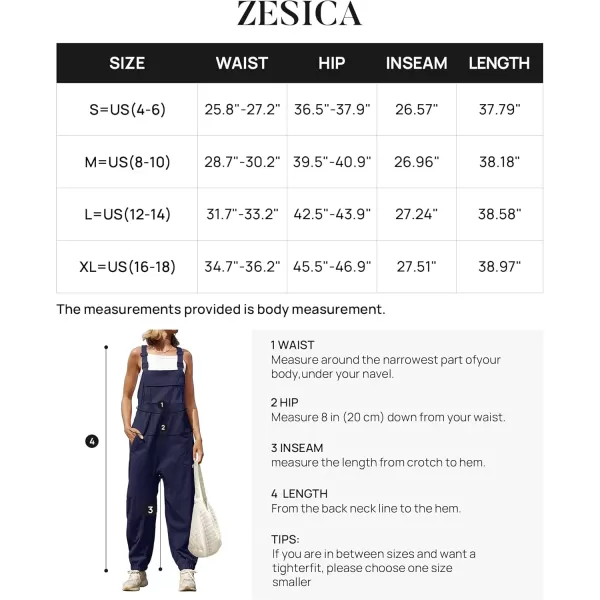 ZESICA Womens Sleeveless Overalls Jumpsuit Casual Loose Adjustable Straps Bib Long Pant Jumpsuits with PocketsNavy