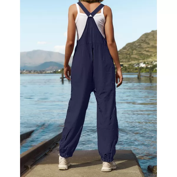 ZESICA Womens Sleeveless Overalls Jumpsuit Casual Loose Adjustable Straps Bib Long Pant Jumpsuits with PocketsNavy