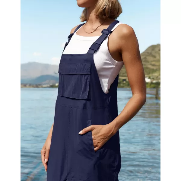 ZESICA Womens Sleeveless Overalls Jumpsuit Casual Loose Adjustable Straps Bib Long Pant Jumpsuits with PocketsNavy