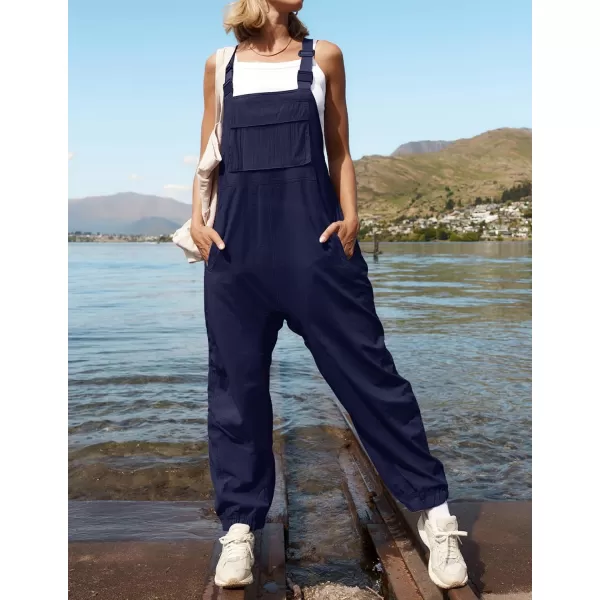 ZESICA Womens Sleeveless Overalls Jumpsuit Casual Loose Adjustable Straps Bib Long Pant Jumpsuits with PocketsNavy