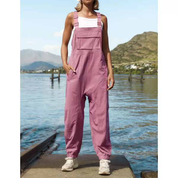 ZESICA Womens Sleeveless Overalls Jumpsuit Casual Loose Adjustable Straps Bib Long Pant Jumpsuits with PocketsPink