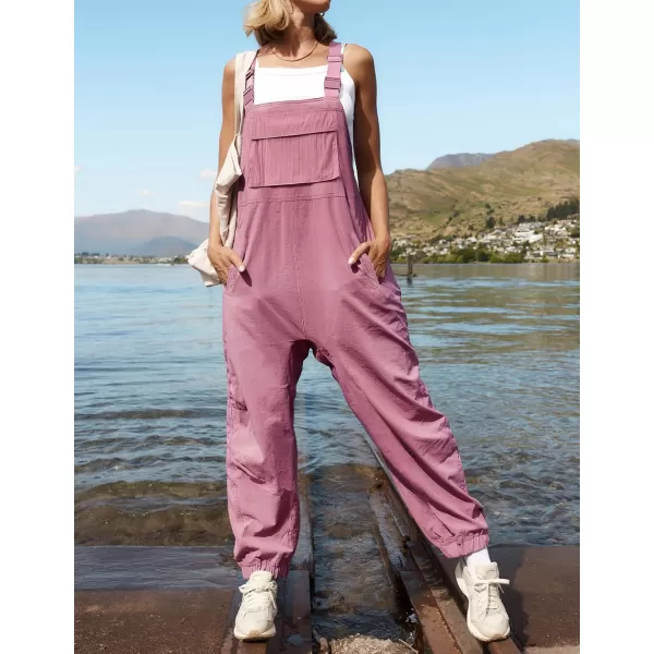 ZESICA Womens Sleeveless Overalls Jumpsuit Casual Loose Adjustable Straps Bib Long Pant Jumpsuits with PocketsPink
