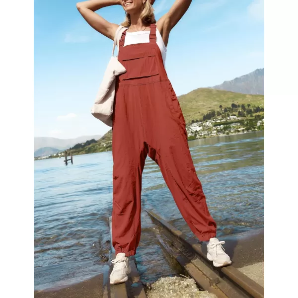 ZESICA Womens Sleeveless Overalls Jumpsuit Casual Loose Adjustable Straps Bib Long Pant Jumpsuits with PocketsRust