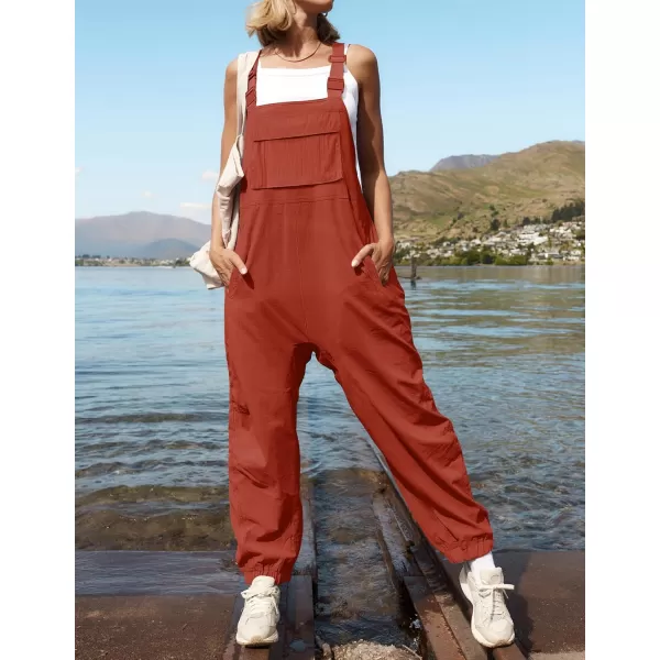 ZESICA Womens Sleeveless Overalls Jumpsuit Casual Loose Adjustable Straps Bib Long Pant Jumpsuits with PocketsRust