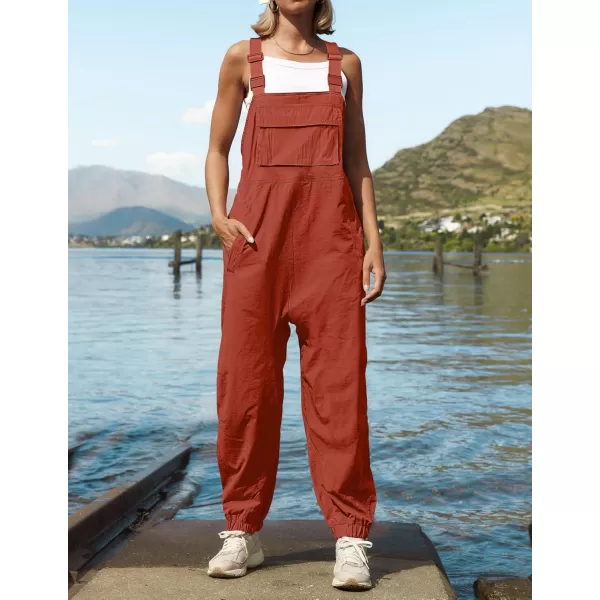 ZESICA Womens Sleeveless Overalls Jumpsuit Casual Loose Adjustable Straps Bib Long Pant Jumpsuits with PocketsRust