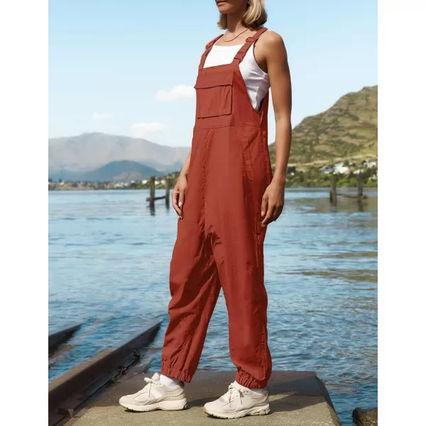 ZESICA Womens Sleeveless Overalls Jumpsuit Casual Loose Adjustable Straps Bib Long Pant Jumpsuits with PocketsRust