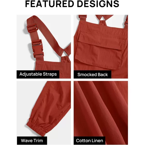 ZESICA Womens Sleeveless Overalls Jumpsuit Casual Loose Adjustable Straps Bib Long Pant Jumpsuits with PocketsRust