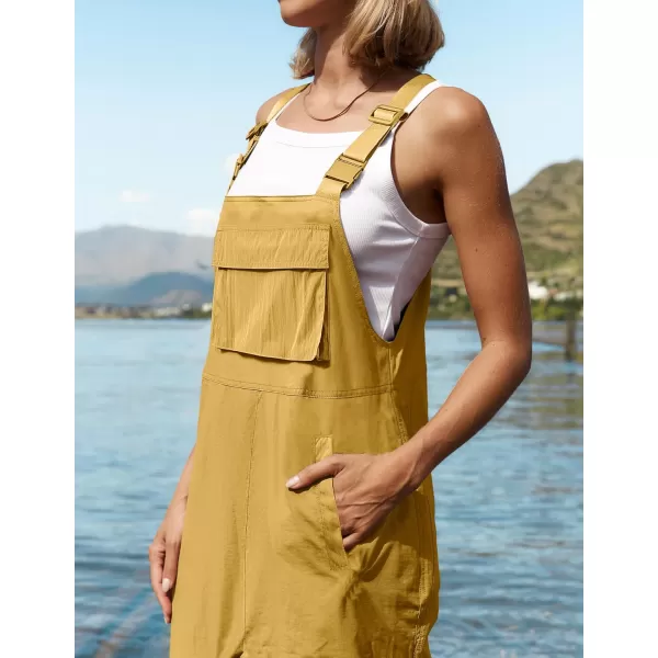 ZESICA Womens Sleeveless Overalls Jumpsuit Casual Loose Adjustable Straps Bib Long Pant Jumpsuits with PocketsYellow