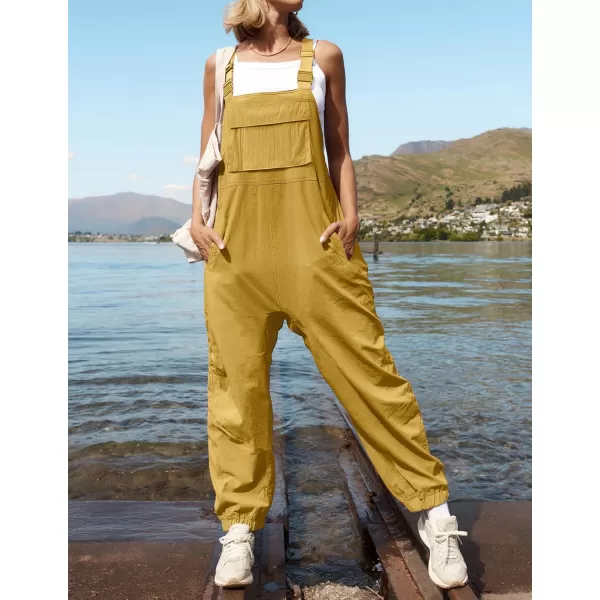 ZESICA Womens Sleeveless Overalls Jumpsuit Casual Loose Adjustable Straps Bib Long Pant Jumpsuits with PocketsYellow
