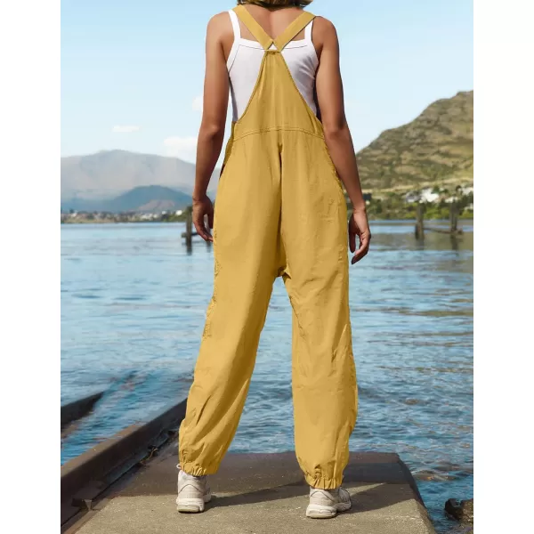 ZESICA Womens Sleeveless Overalls Jumpsuit Casual Loose Adjustable Straps Bib Long Pant Jumpsuits with PocketsYellow