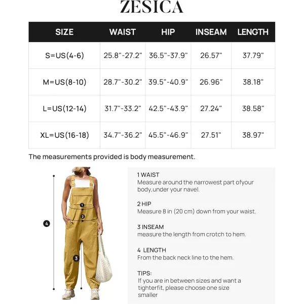 ZESICA Womens Sleeveless Overalls Jumpsuit Casual Loose Adjustable Straps Bib Long Pant Jumpsuits with PocketsYellow