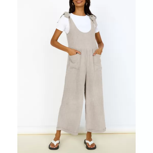 ZESICA Womens Summer Loose Sleeveless Jumpsuits Linen Adjustable Straps Oversized Wide Leg Long Overall Rompers with PocketsApricot