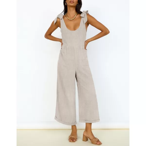 ZESICA Womens Summer Loose Sleeveless Jumpsuits Linen Adjustable Straps Oversized Wide Leg Long Overall Rompers with PocketsApricot