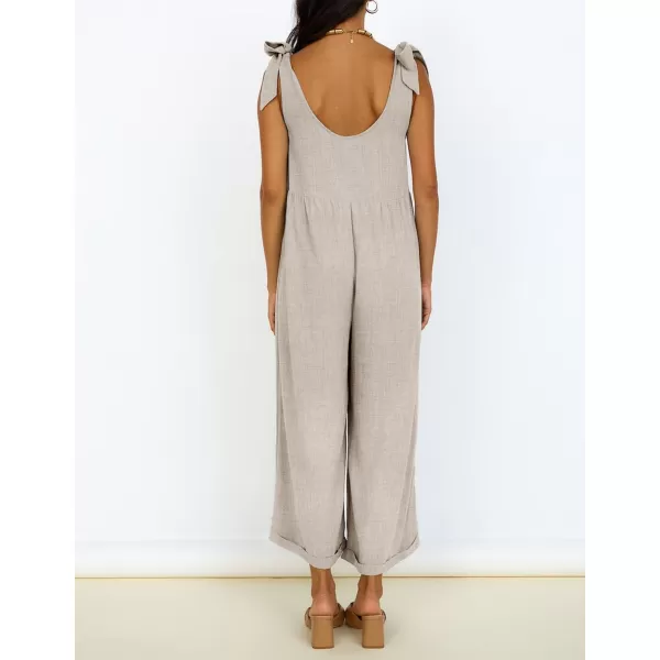 ZESICA Womens Summer Loose Sleeveless Jumpsuits Linen Adjustable Straps Oversized Wide Leg Long Overall Rompers with PocketsApricot