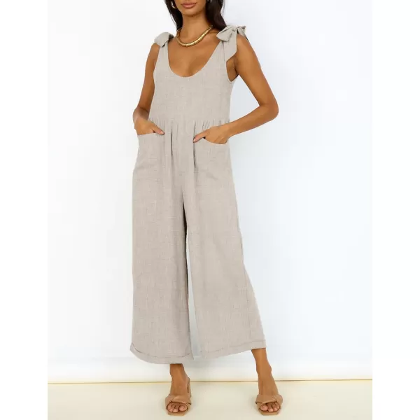 ZESICA Womens Summer Loose Sleeveless Jumpsuits Linen Adjustable Straps Oversized Wide Leg Long Overall Rompers with PocketsApricot