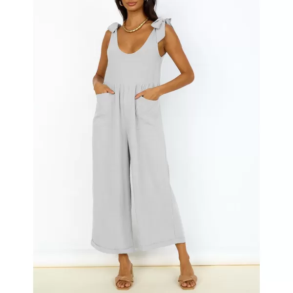 ZESICA Womens Summer Loose Sleeveless Jumpsuits Linen Adjustable Straps Oversized Wide Leg Long Overall Rompers with PocketsGrey
