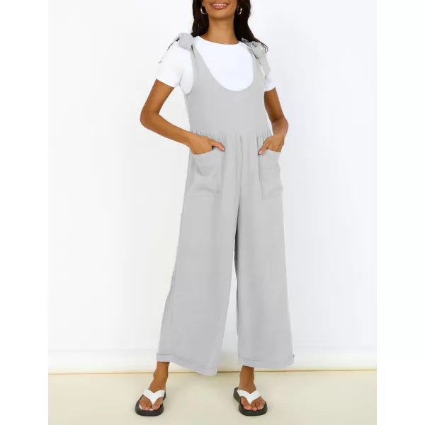ZESICA Womens Summer Loose Sleeveless Jumpsuits Linen Adjustable Straps Oversized Wide Leg Long Overall Rompers with PocketsGrey