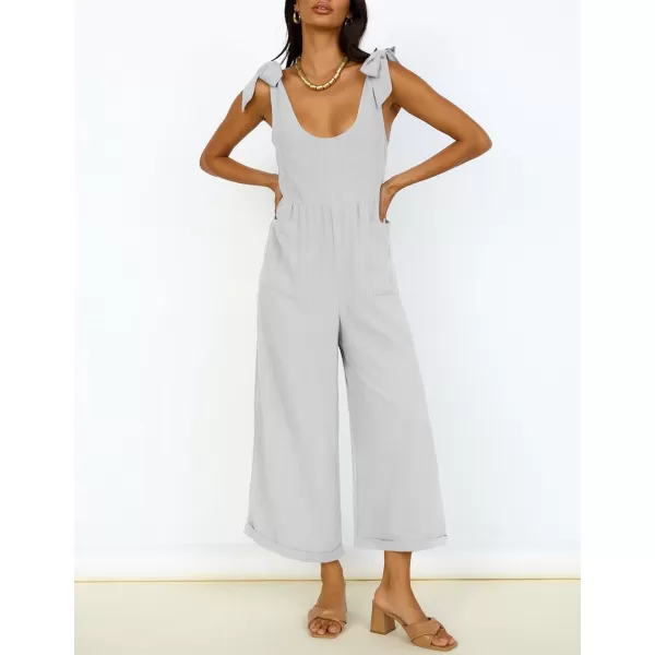 ZESICA Womens Summer Loose Sleeveless Jumpsuits Linen Adjustable Straps Oversized Wide Leg Long Overall Rompers with PocketsGrey