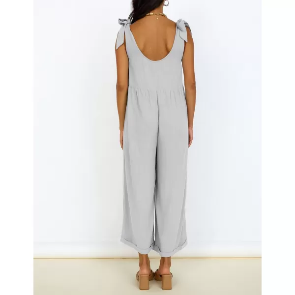 ZESICA Womens Summer Loose Sleeveless Jumpsuits Linen Adjustable Straps Oversized Wide Leg Long Overall Rompers with PocketsGrey