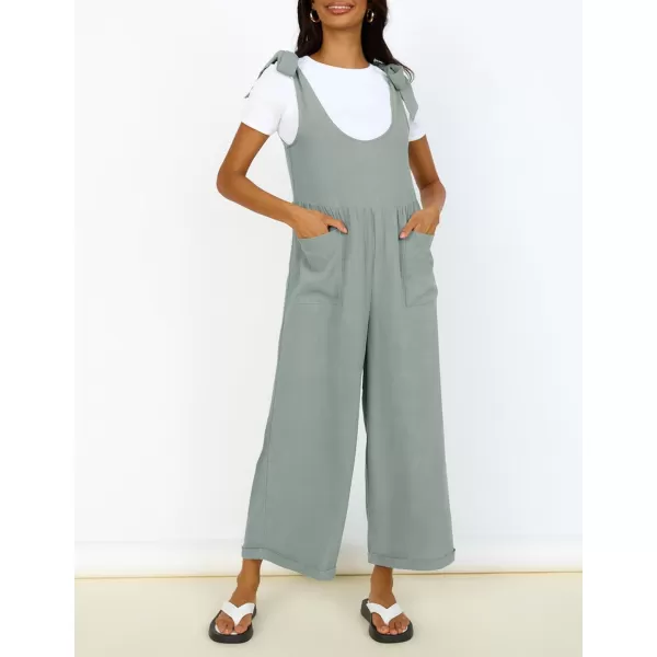ZESICA Womens Summer Loose Sleeveless Jumpsuits Linen Adjustable Straps Oversized Wide Leg Long Overall Rompers with PocketsSage