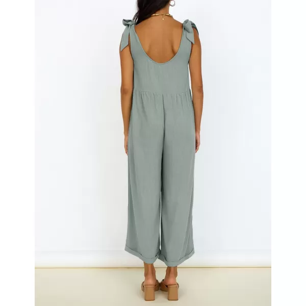 ZESICA Womens Summer Loose Sleeveless Jumpsuits Linen Adjustable Straps Oversized Wide Leg Long Overall Rompers with PocketsSage