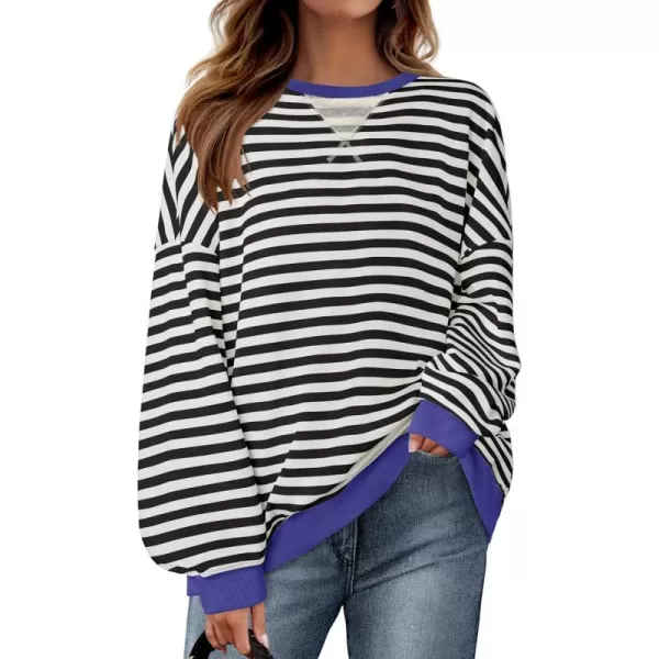 ZESICA Womens Casual Striped Pullover Tops Long Sleeve Shirts Crewneck Oversized Sweatshirts 2024 Fall ClothesBlack