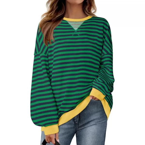 ZESICA Womens Casual Striped Pullover Tops Long Sleeve Shirts Crewneck Oversized Sweatshirts 2024 Fall ClothesDarkgreen
