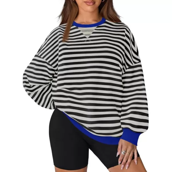 ZESICA Womens Casual Striped Pullover Tops Long Sleeve Shirts Crewneck Oversized Sweatshirts 2024 Fall ClothesDim