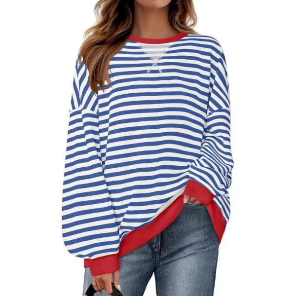 ZESICA Womens Casual Striped Pullover Tops Long Sleeve Shirts Crewneck Oversized Sweatshirts 2024 Fall ClothesDustyblue