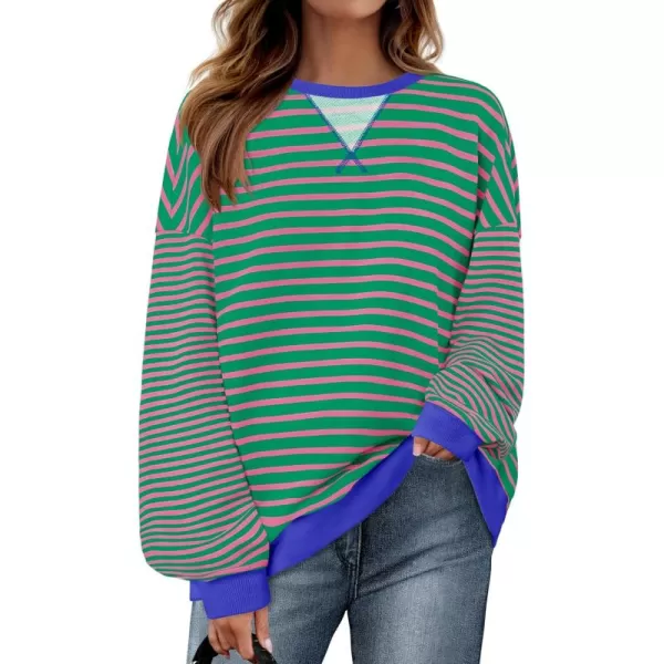 ZESICA Womens Casual Striped Pullover Tops Long Sleeve Shirts Crewneck Oversized Sweatshirts 2024 Fall ClothesGrassgreen