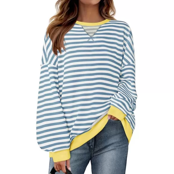 ZESICA Womens Casual Striped Pullover Tops Long Sleeve Shirts Crewneck Oversized Sweatshirts 2024 Fall ClothesLightblue
