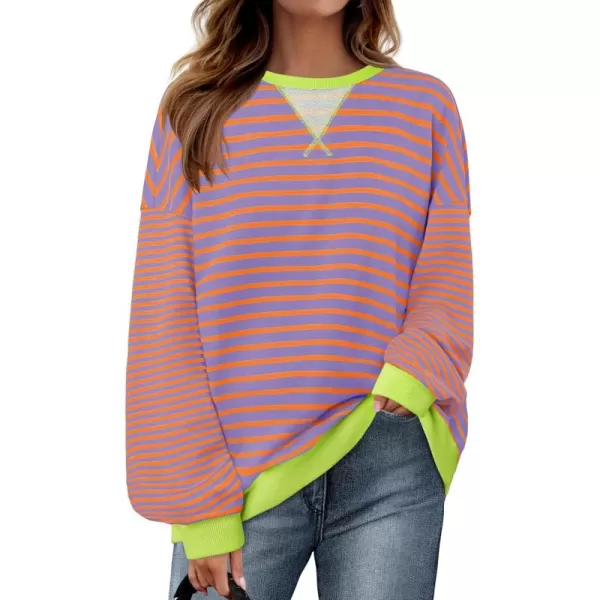 ZESICA Womens Casual Striped Pullover Tops Long Sleeve Shirts Crewneck Oversized Sweatshirts 2024 Fall ClothesMilkblue
