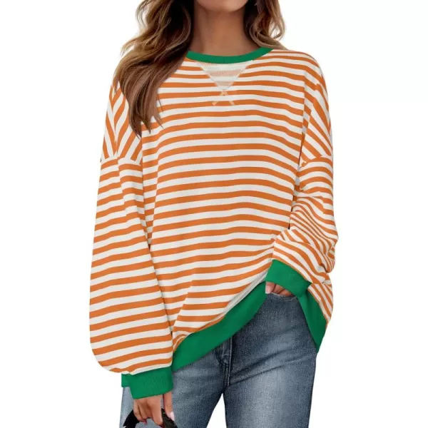 ZESICA Womens Casual Striped Pullover Tops Long Sleeve Shirts Crewneck Oversized Sweatshirts 2024 Fall ClothesOrange