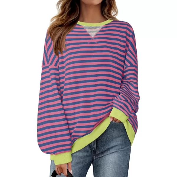 ZESICA Womens Casual Striped Pullover Tops Long Sleeve Shirts Crewneck Oversized Sweatshirts 2024 Fall ClothesRose
