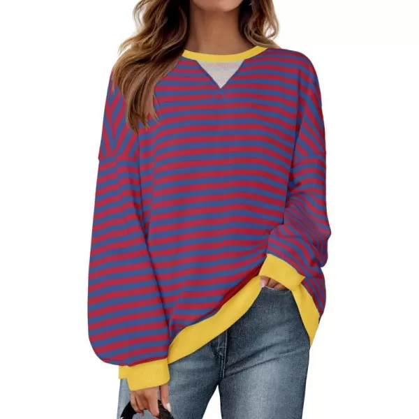 ZESICA Womens Casual Striped Pullover Tops Long Sleeve Shirts Crewneck Oversized Sweatshirts 2024 Fall ClothesRoyalblue