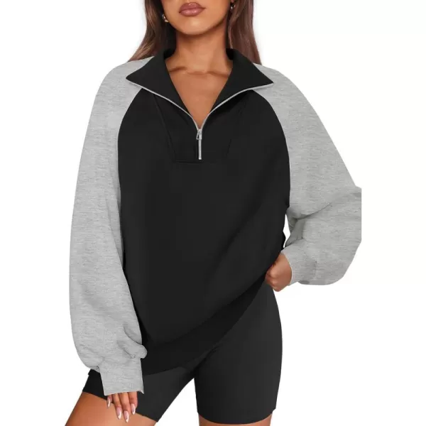 ZESICA Womens Oversized Sweatshirts 2024 Half Zip Long Sleeve Pullover Tops Fall Fashion Color Block ClothesBlack