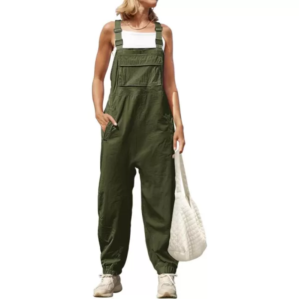 ZESICA Womens Sleeveless Overalls Jumpsuit Casual Loose Adjustable Straps Bib Long Pant Jumpsuits with PocketsArmy Green