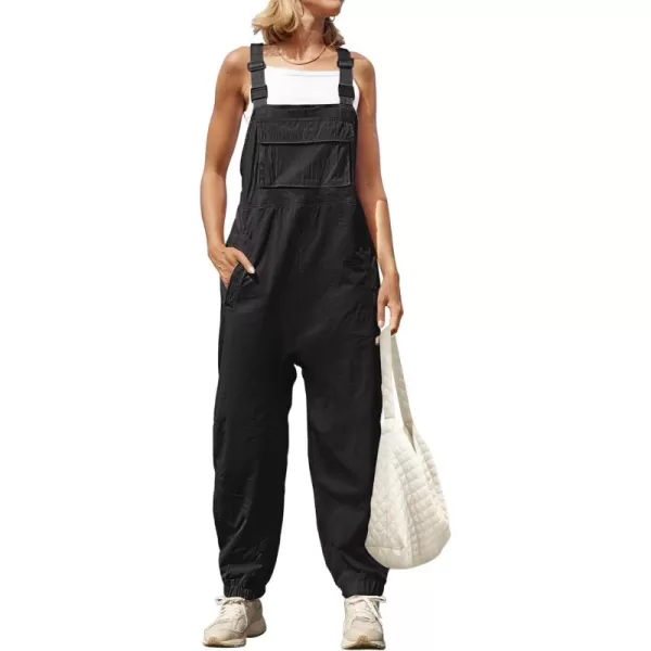ZESICA Womens Sleeveless Overalls Jumpsuit Casual Loose Adjustable Straps Bib Long Pant Jumpsuits with PocketsBlack
