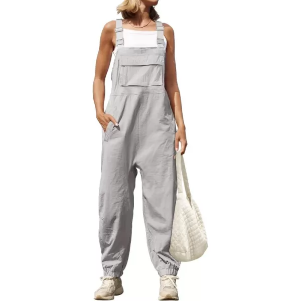 ZESICA Womens Sleeveless Overalls Jumpsuit Casual Loose Adjustable Straps Bib Long Pant Jumpsuits with PocketsLight Grey