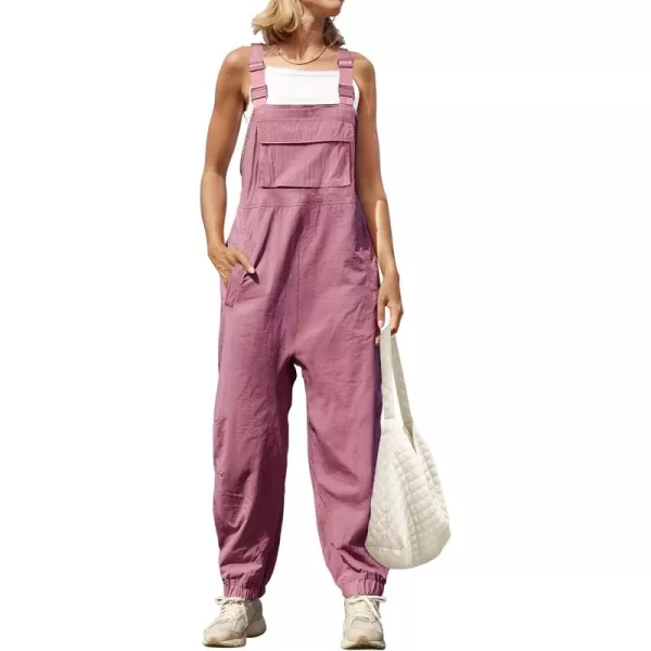 ZESICA Womens Sleeveless Overalls Jumpsuit Casual Loose Adjustable Straps Bib Long Pant Jumpsuits with PocketsPink