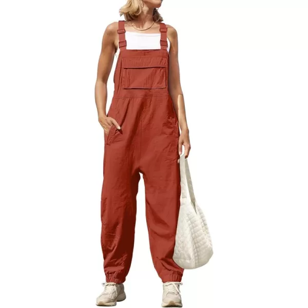 ZESICA Womens Sleeveless Overalls Jumpsuit Casual Loose Adjustable Straps Bib Long Pant Jumpsuits with PocketsRust