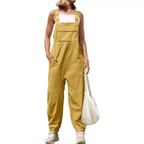 ZESICA Womens Sleeveless Overalls Jumpsuit Casual Loose Adjustable Straps Bib Long Pant Jumpsuits with PocketsYellow