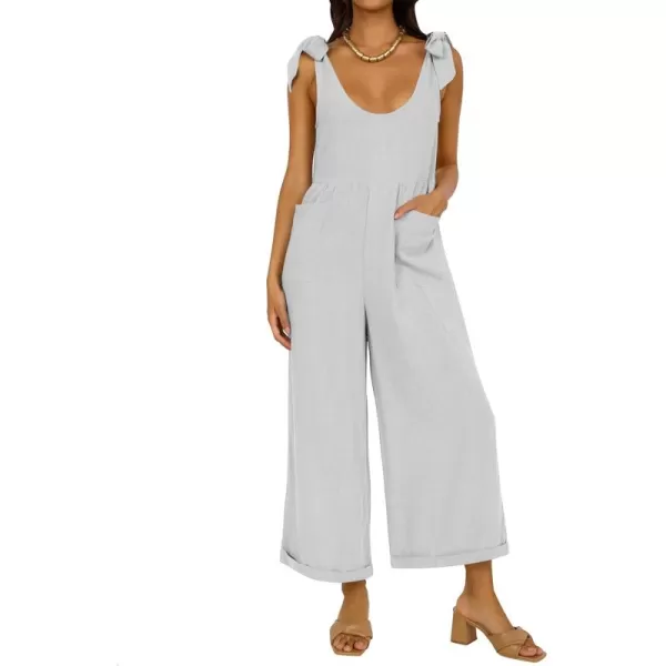 ZESICA Womens Summer Loose Sleeveless Jumpsuits Linen Adjustable Straps Oversized Wide Leg Long Overall Rompers with PocketsGrey