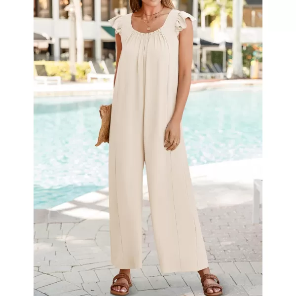ZESICA Womens 2024 Summer Loose Jumpsuit Casual V Neck Sleeveless Oversized Wide Leg Pant Overalls Romper with PocketsApricot