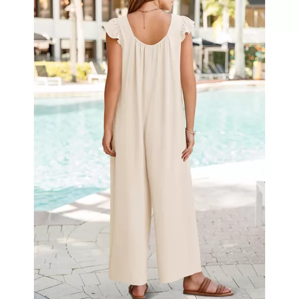 ZESICA Womens 2024 Summer Loose Jumpsuit Casual V Neck Sleeveless Oversized Wide Leg Pant Overalls Romper with PocketsApricot