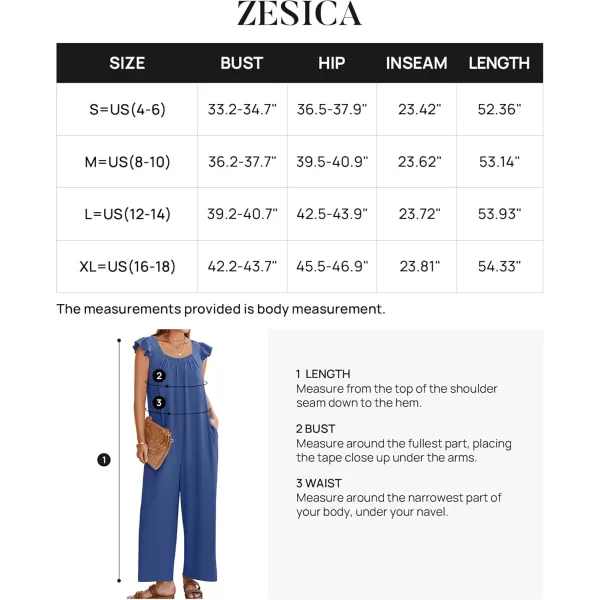 ZESICA Womens 2024 Summer Loose Jumpsuit Casual V Neck Sleeveless Oversized Wide Leg Pant Overalls Romper with PocketsBlue