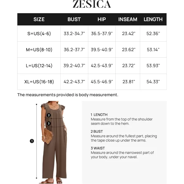 ZESICA Womens 2024 Summer Loose Jumpsuit Casual V Neck Sleeveless Oversized Wide Leg Pant Overalls Romper with PocketsCoffee