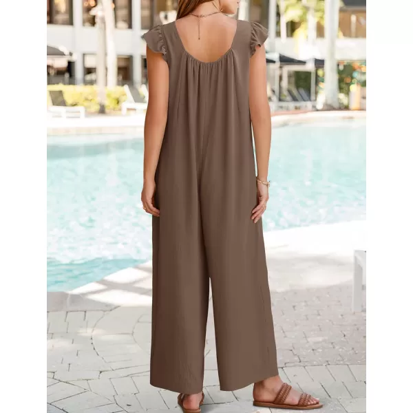 ZESICA Womens 2024 Summer Loose Jumpsuit Casual V Neck Sleeveless Oversized Wide Leg Pant Overalls Romper with PocketsCoffee