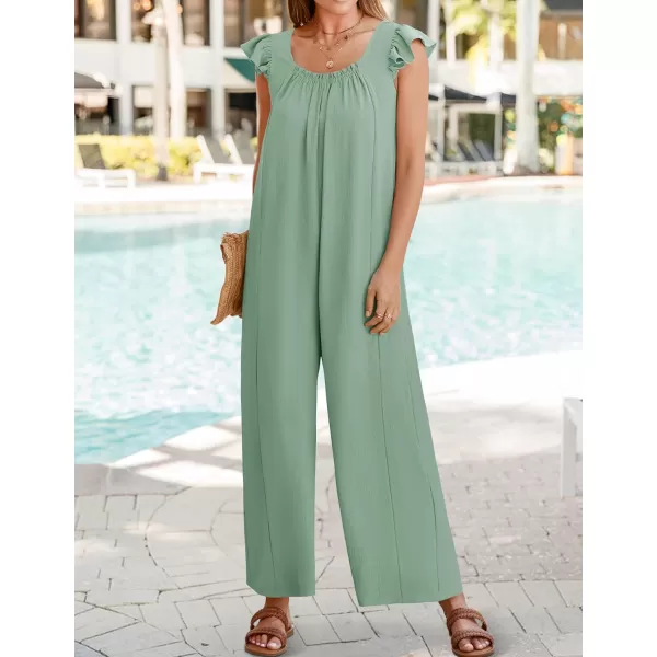 ZESICA Womens 2024 Summer Loose Jumpsuit Casual V Neck Sleeveless Oversized Wide Leg Pant Overalls Romper with PocketsGreen
